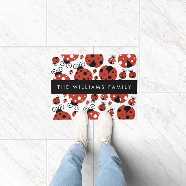 Pattern Of Ladybugs, Red Ladybugs, Your Name Doormat (Indoor)
