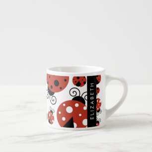 Pattern Of Ladybugs, Red Ladybugs, Your Name Espresso Cup