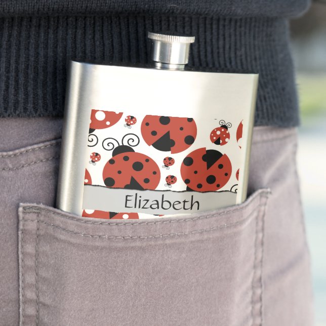 Pattern Of Ladybugs, Red Ladybugs, Your Name Flask (In Situ)