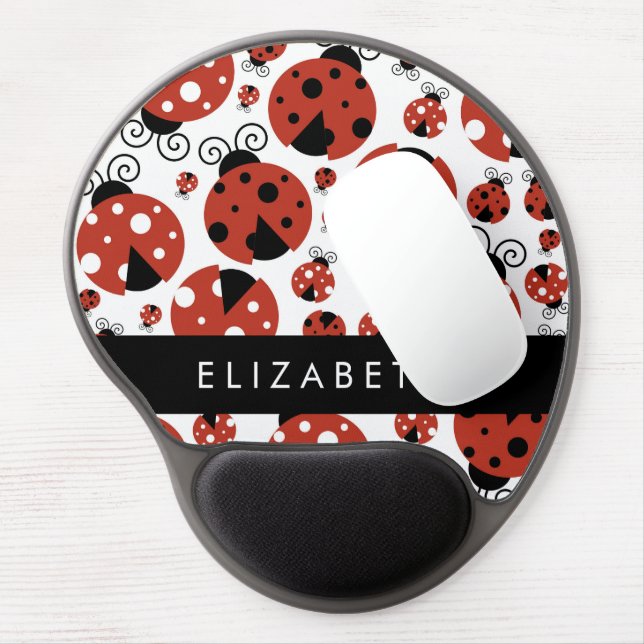Pattern Of Ladybugs, Red Ladybugs, Your Name Gel Mouse Pad (Left Side)
