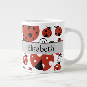 Pattern Of Ladybugs, Red Ladybugs, Your Name Giant Coffee Mug