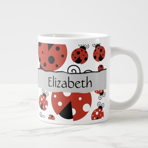 Pattern Of Ladybugs Red Ladybugs Your Name Giant Coffee Mug