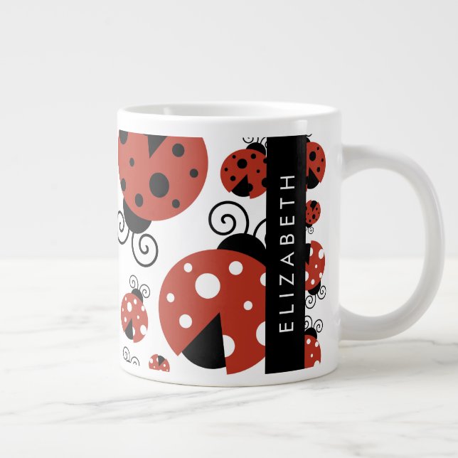 Pattern Of Ladybugs, Red Ladybugs, Your Name Giant Coffee Mug (Right)