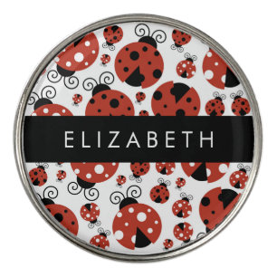 Pattern Of Ladybugs, Red Ladybugs, Your Name Golf Ball Marker