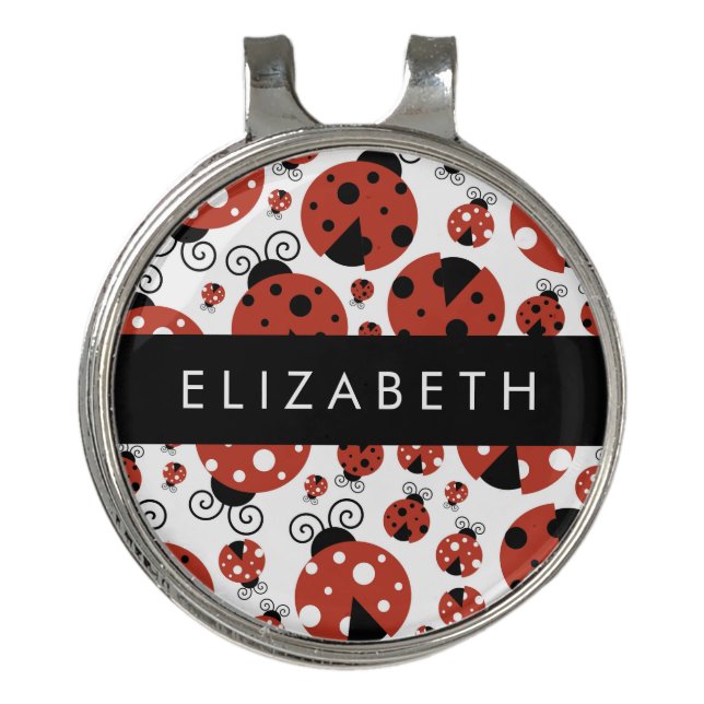 Pattern Of Ladybugs, Red Ladybugs, Your Name Golf Hat Clip (Front)