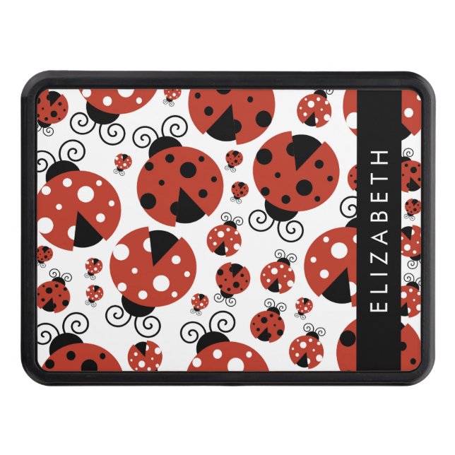 Pattern Of Ladybugs, Red Ladybugs, Your Name Hitch Cover (Front)