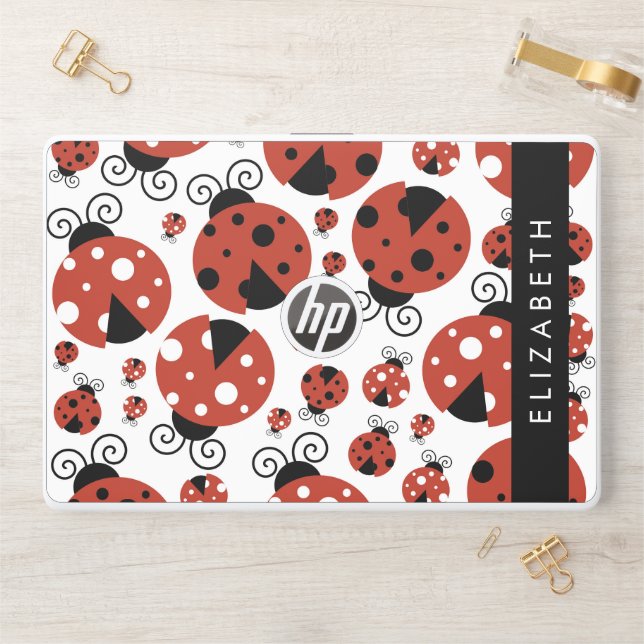 Pattern Of Ladybugs, Red Ladybugs, Your Name HP Laptop Skin (Desk)