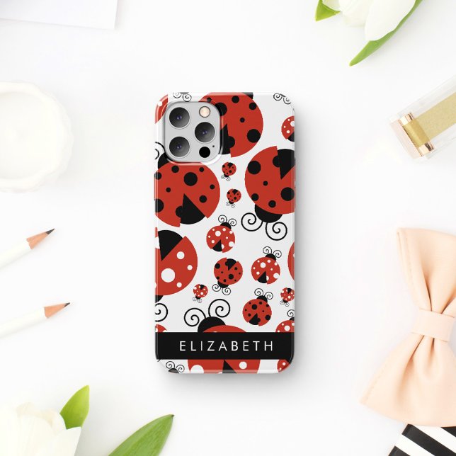 Pattern Of Ladybugs, Red Ladybugs, Your Name iPhone Case (Creator Uploaded)