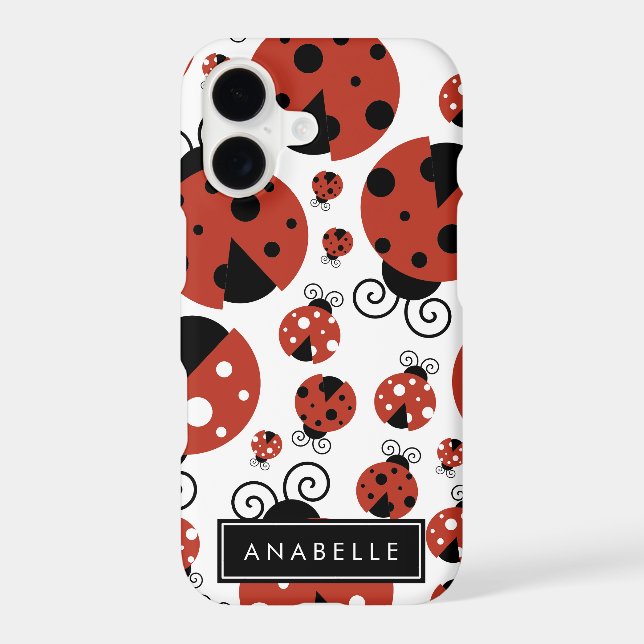 Pattern Of Ladybugs, Red Ladybugs, Your Name Iphone Case (Back)