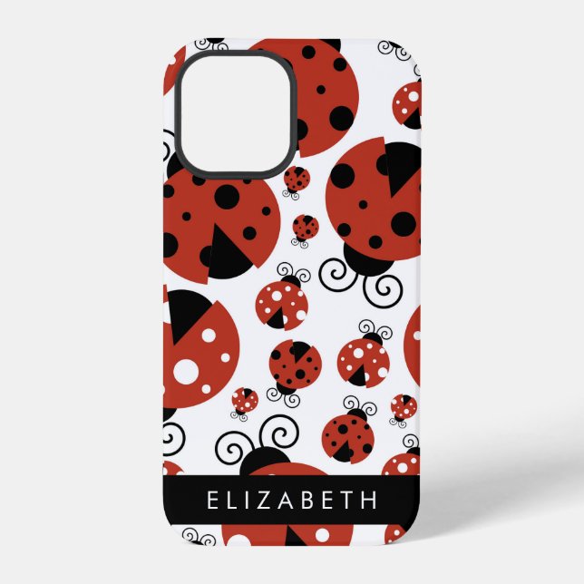 Pattern Of Ladybugs, Red Ladybugs, Your Name Iphone Case (Back)