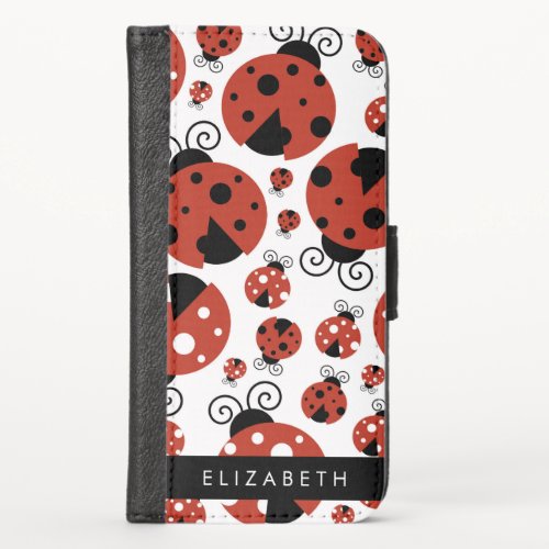 Pattern Of Ladybugs Red Ladybugs Your Name iPhone X Wallet Case