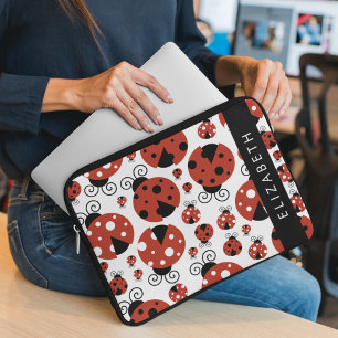 Pattern Of Ladybugs, Red Ladybugs, Your Name Laptop Sleeve