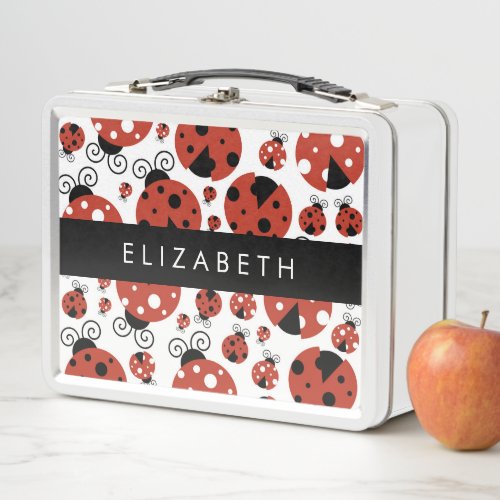 Pattern Of Ladybugs Red Ladybugs Your Name Metal Lunch Box