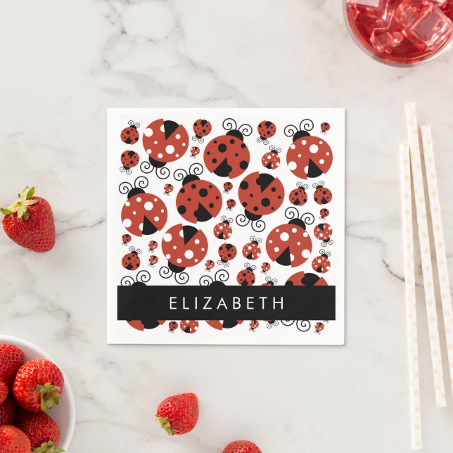 Pattern Of Ladybugs, Red Ladybugs, Your Name Napkins (Insitu)