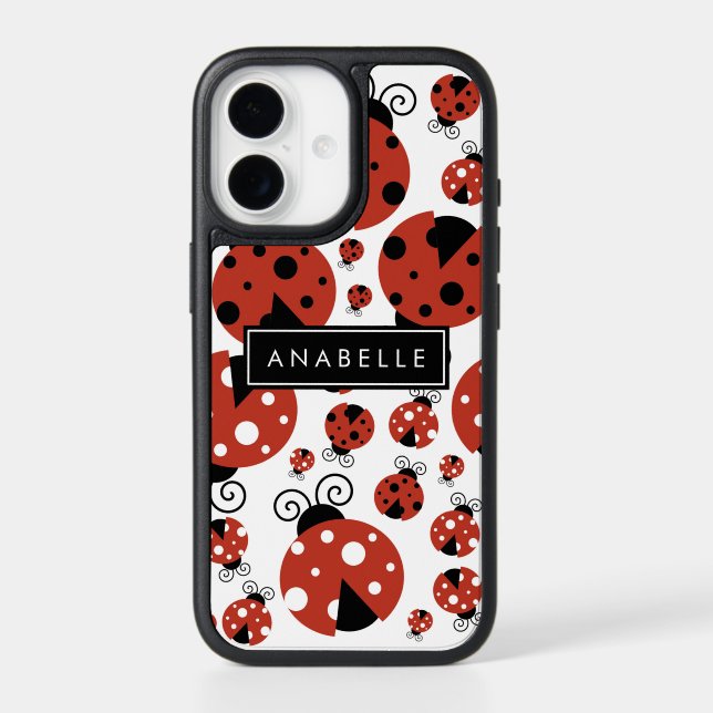 Pattern Of Ladybugs, Red Ladybugs, Your Name Otterbox iPhone Case (Back)