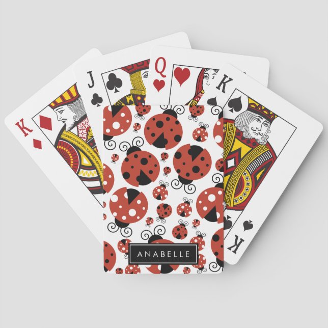 Pattern Of Ladybugs, Red Ladybugs, Your Name Poker Cards (Back)