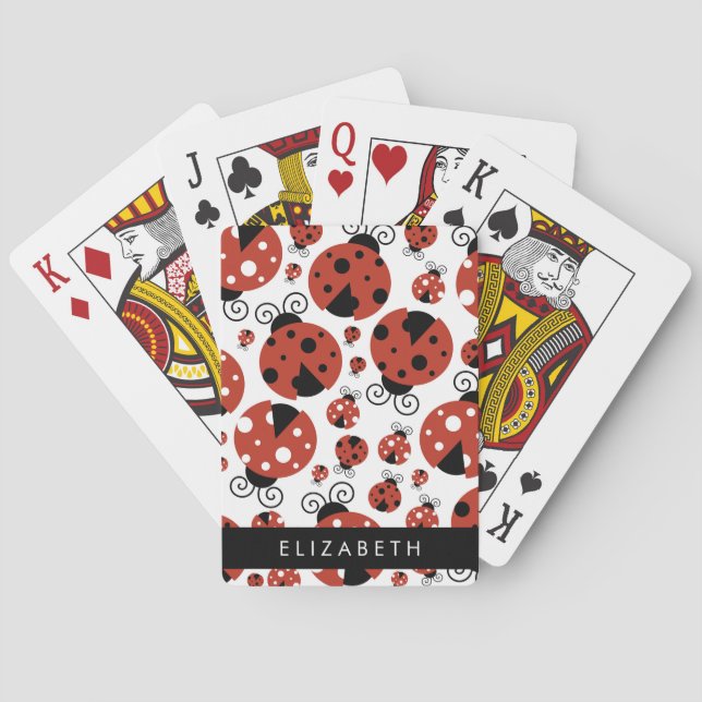 Pattern Of Ladybugs, Red Ladybugs, Your Name Poker Cards (Back)