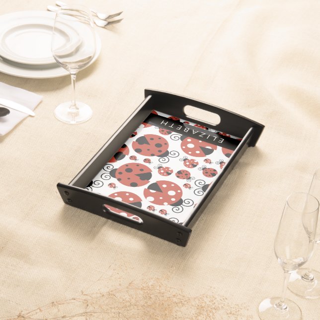 Pattern Of Ladybugs, Red Ladybugs, Your Name Serving Tray (Front)