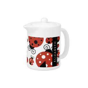 Pattern Of Ladybugs, Red Ladybugs, Your Name Teapot