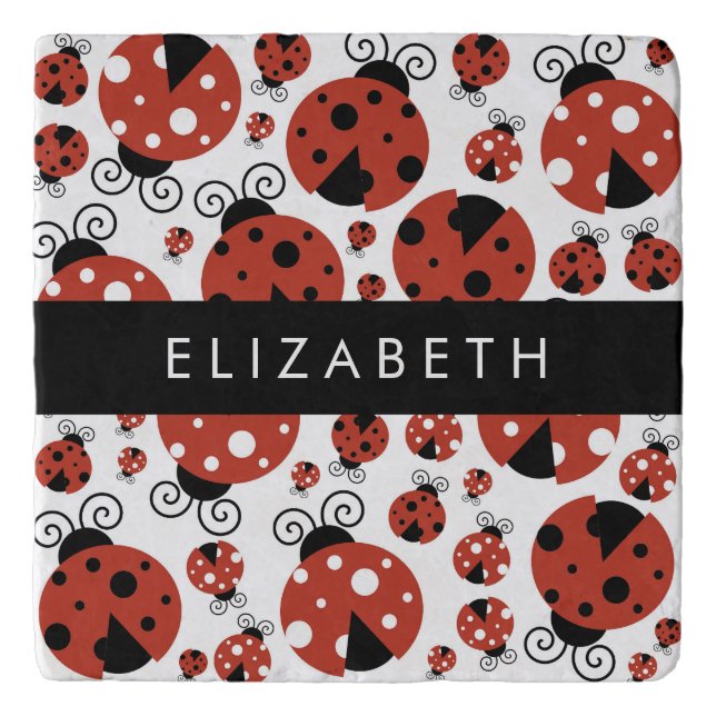 Pattern Of Ladybugs, Red Ladybugs, Your Name Trivet (Front)