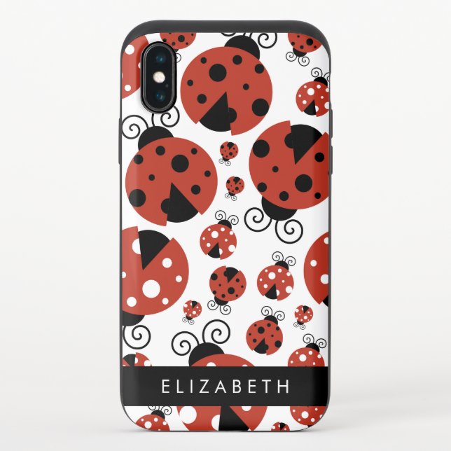 Pattern Of Ladybugs, Red Ladybugs, Your Name Uncommon iPhone Case (Back)