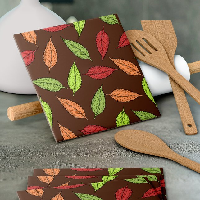 Pattern Of Leaves, Colorful Leaves, Autumn Leaves Ceramic Tile (Creator Uploaded)