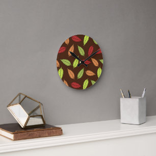 Pattern Of Leaves, Colorful Leaves, Autumn Leaves Round Clock
