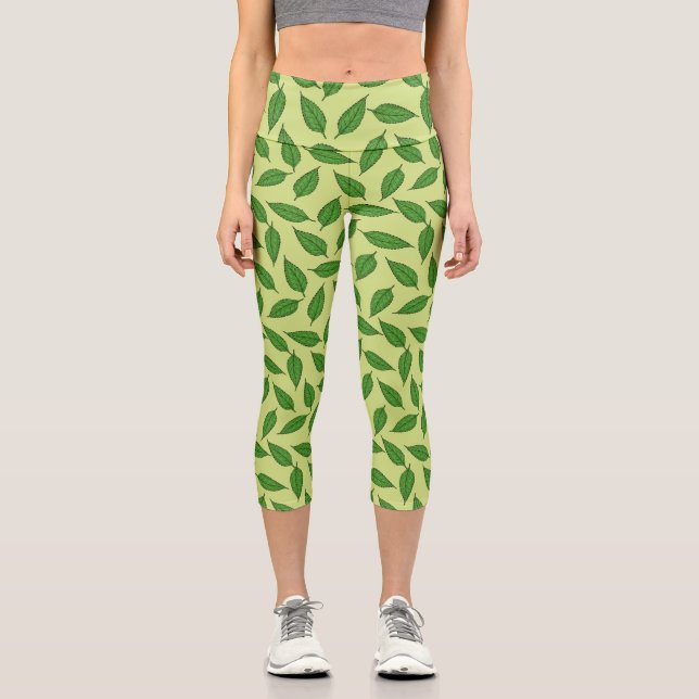 Pattern Of Leaves, Leaf Pattern, Spring Leaves Capri Leggings (Front)