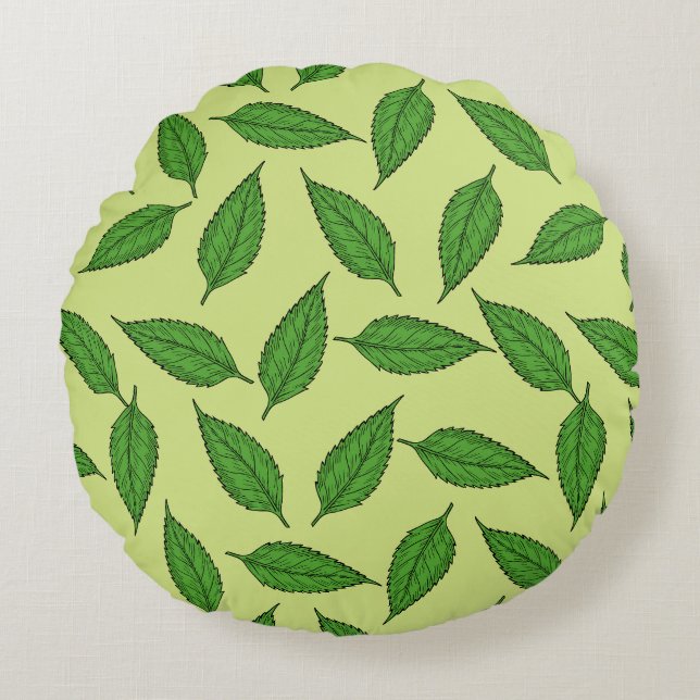 Pattern Of Leaves, Leaf Pattern, Spring Leaves Round Pillow (Front)