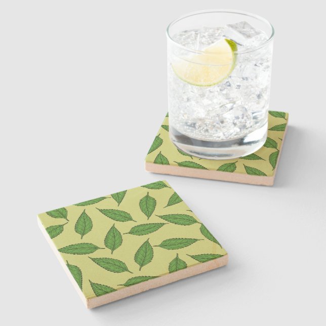 Pattern Of Leaves, Leaf Pattern, Spring Leaves Stone Coaster (Side)