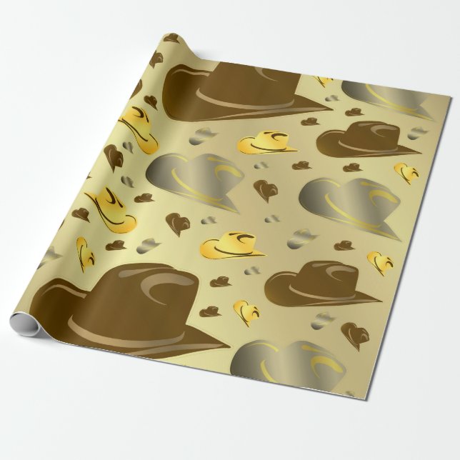 pattern of little cowboy hats in shades of brown wrapping paper (Unrolled)