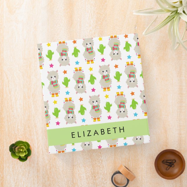 Pattern Of Llamas, Alpacas, Cactus, Your Name 3 Ring Binder (In Situ)