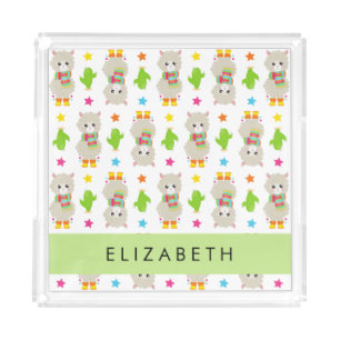 Pattern Of Llamas, Alpacas, Cactus, Your Name Acrylic Tray