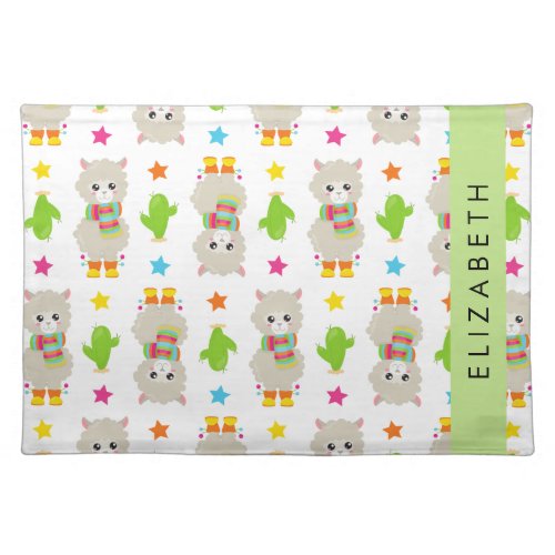 Pattern Of Llamas Alpacas Cactus Your Name Cloth Placemat