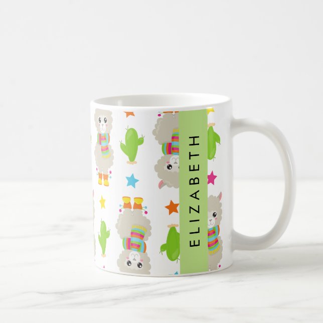 Pattern Of Llamas, Alpacas, Cactus, Your Name Coffee Mug (Right)