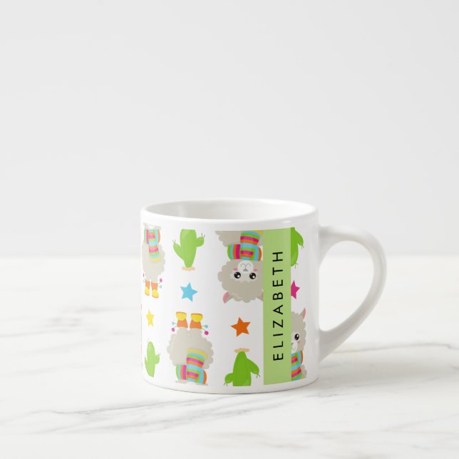 Pattern Of Llamas, Alpacas, Cactus, Your Name Espresso Cup (Right)