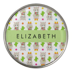 Pattern Of Llamas, Alpacas, Cactus, Your Name Golf Ball Marker