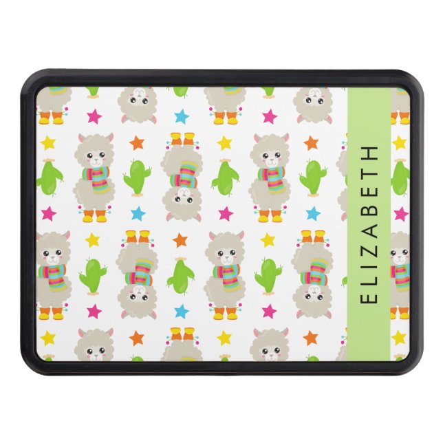Pattern Of Llamas, Alpacas, Cactus, Your Name Hitch Cover (Front)