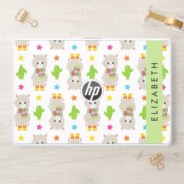 Pattern Of Llamas, Alpacas, Cactus, Your Name HP Laptop Skin (Desk)