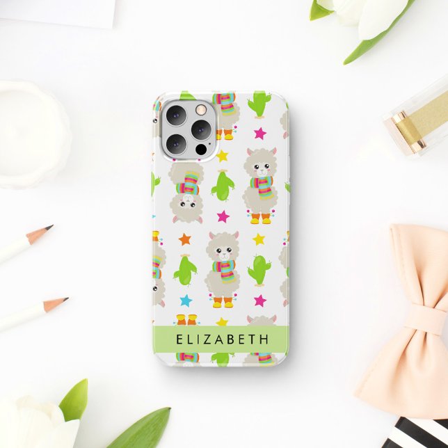 Pattern Of Llamas, Alpacas, Cactus, Your Name iPhone Case (Creator Uploaded)