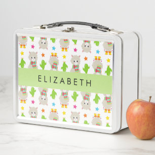Pattern Of Llamas, Alpacas, Cactus, Your Name Metal Lunch Box