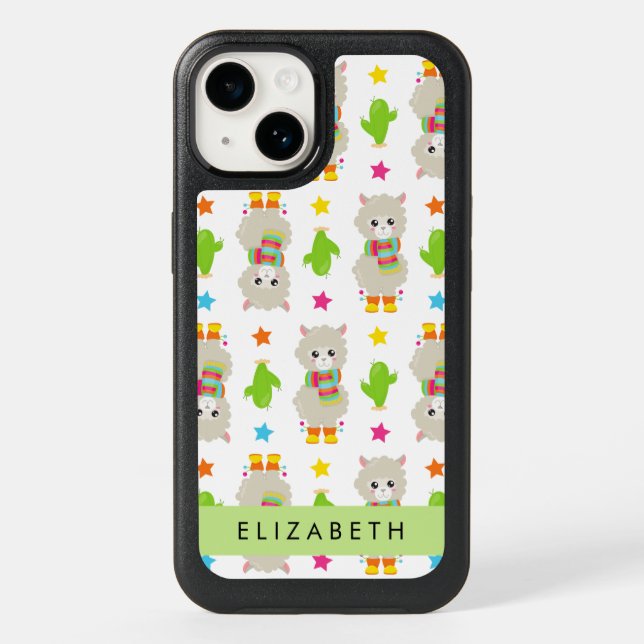 Pattern Of Llamas, Alpacas, Cactus, Your Name Otterbox iPhone Case (Back)