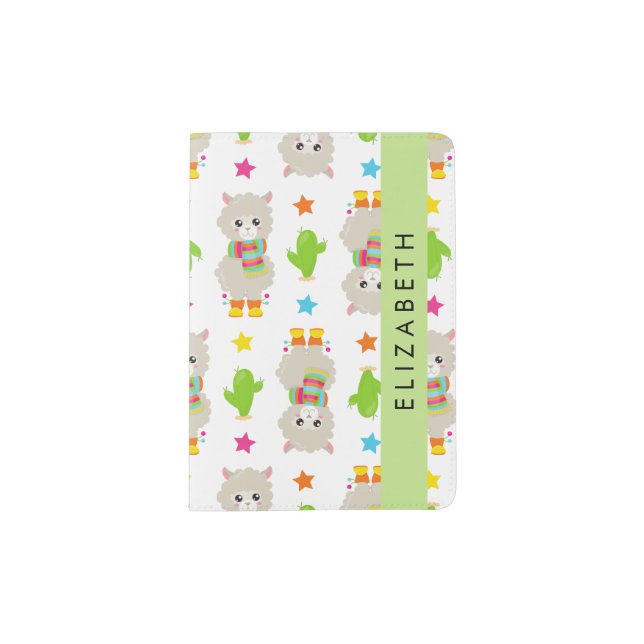 Pattern Of Llamas, Alpacas, Cactus, Your Name Passport Holder (Front)