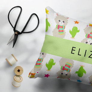 Pattern Of Llamas, Alpacas, Cactus, Your Name Pillow Case