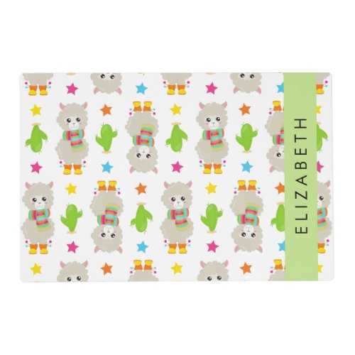 Pattern Of Llamas Alpacas Cactus Your Name Placemat