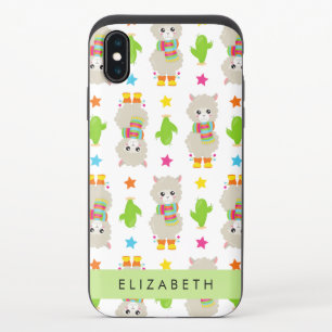 Pattern Of Llamas, Alpacas, Cactus, Your Name iPhone X Slider Case
