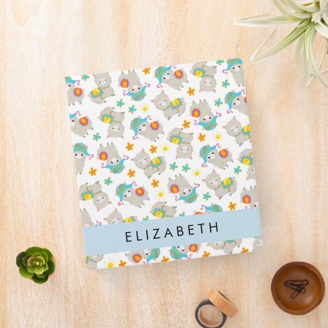 Pattern Of Llamas, Alpacas, Flowers, Your Name 3 Ring Binder (In Situ)
