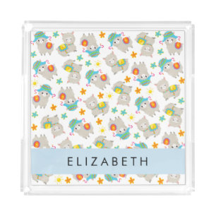 Pattern Of Llamas, Alpacas, Flowers, Your Name Acrylic Tray