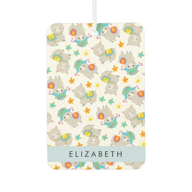 Pattern Of Llamas, Alpacas, Flowers, Your Name Air Freshener (Front)