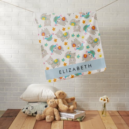 Pattern Of Llamas Alpacas Flowers Your Name Baby Blanket